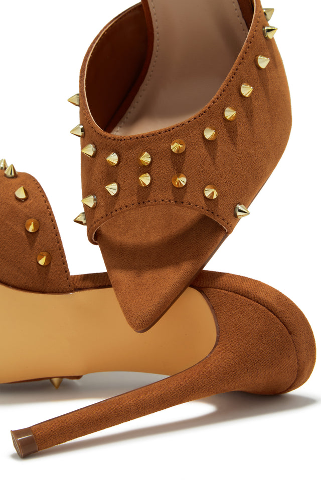 Load image into Gallery viewer, Collette Studded High Heel Mules - Tan
