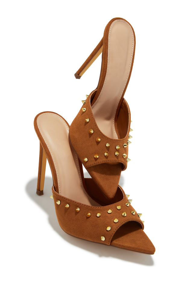 Load image into Gallery viewer, Collette Studded High Heel Mules - Tan
