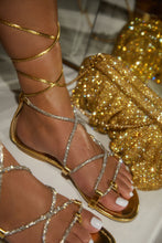 Load image into Gallery viewer, Vegas Weekend Embellished Lace Up Sandals - Gold
