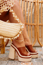 Load image into Gallery viewer, Tan Vacation Mules with Espadrille Detailing

