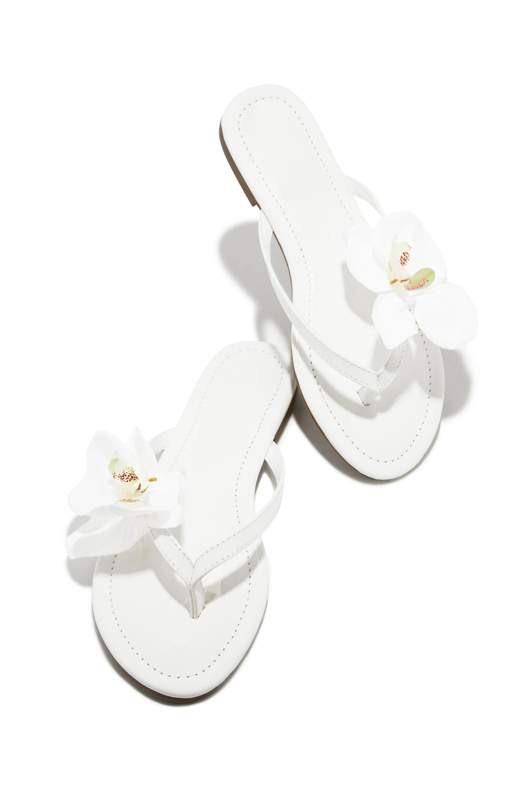 White Slip On Thong Sandals with Flower Strap Detailing