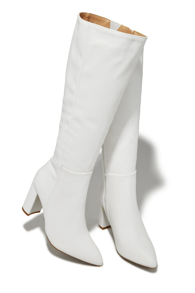 Load image into Gallery viewer, Fine Time Block Heel Knee High Boots - White
