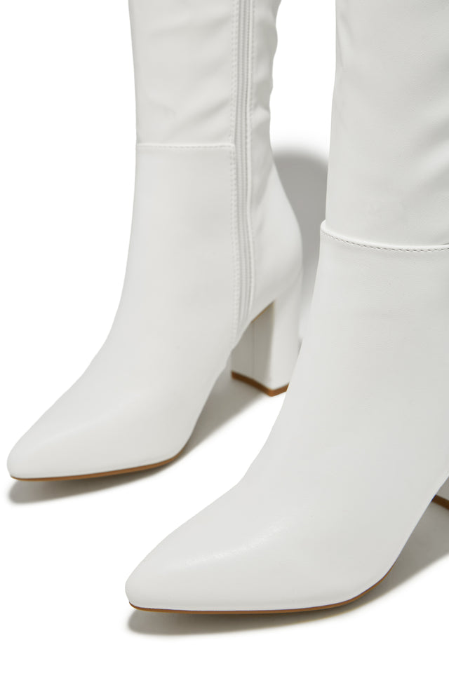 Load image into Gallery viewer, Fine Time Block Heel Knee High Boots - White
