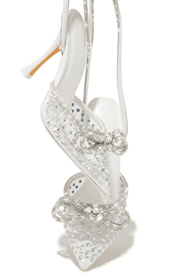 Load image into Gallery viewer, Elina Embellished Ankle Strap Pumps - White
