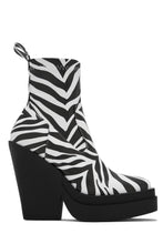 Load image into Gallery viewer, Aleksandra Block Heel Platform Ankle Boots - Zebra
