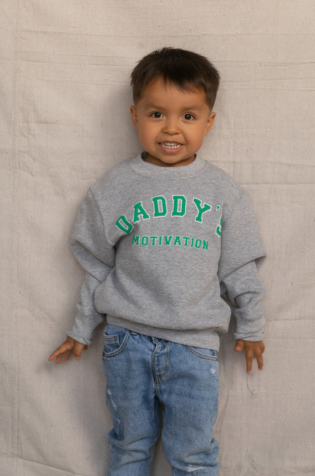 Daddy s Motivation Varsity Kids Crewneck Sweatshirt Grey