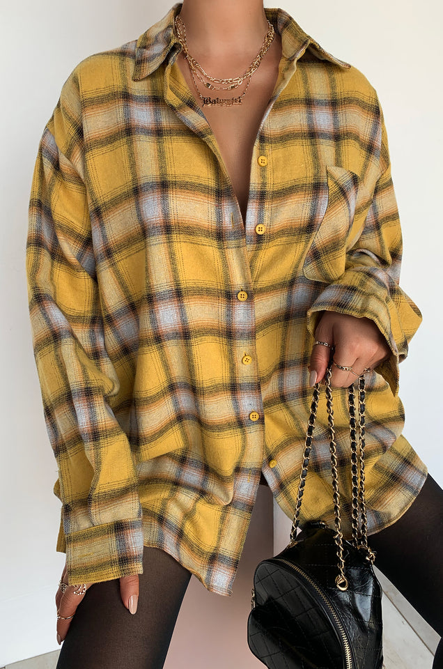 yellow oversized flannel