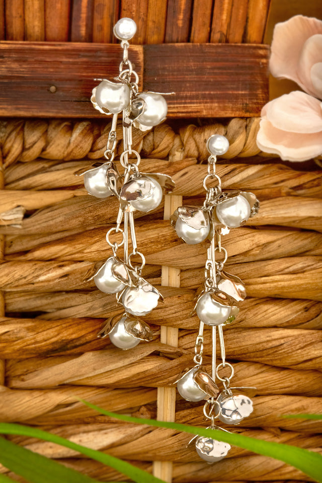 Load image into Gallery viewer, Silver-Tone Hoop Earring with Faux-Pearl Detailing
