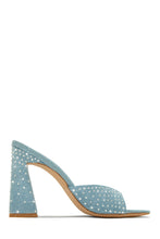 Load image into Gallery viewer, stunning denim heel with rhinestones all over the heel.
