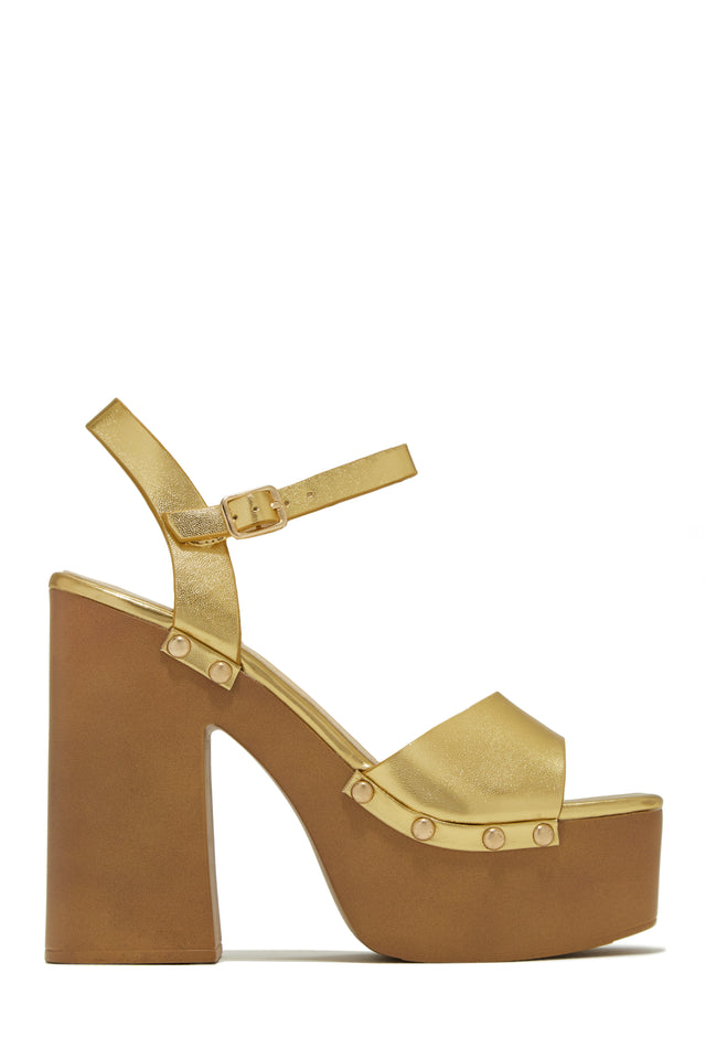 Load image into Gallery viewer, Gold-Tone Platform Chunky High Heels
