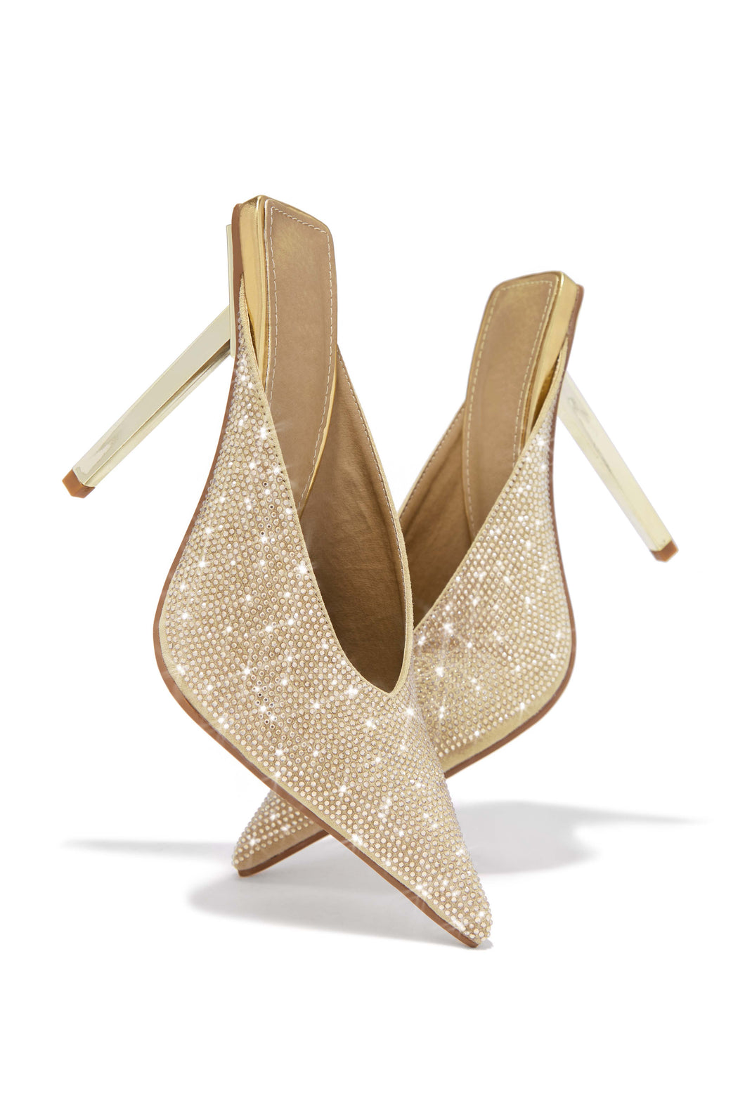 Azilis Embellished High Heel Mules - Gold