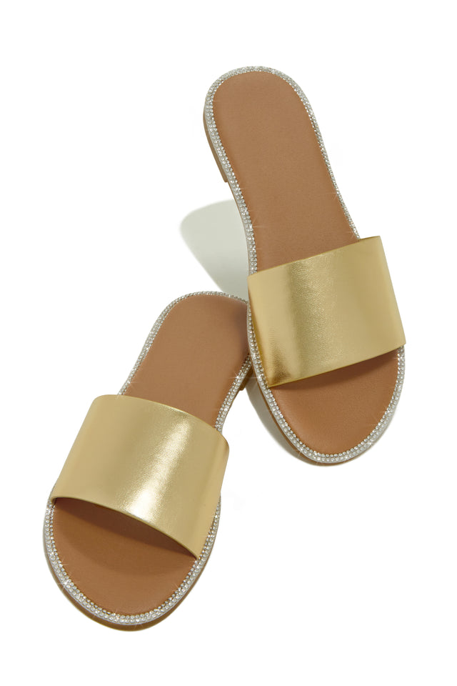 Amazon.com | GORGLITTER Gold Slide Sandals Metallic Comfortable Open Toe Flat  Sandal Shoes Gold CN35 | Flats