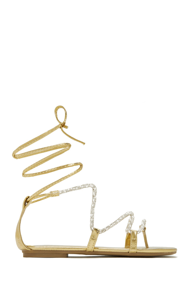 Load image into Gallery viewer, Gold-Tone Lace Up Embellished Sandals
