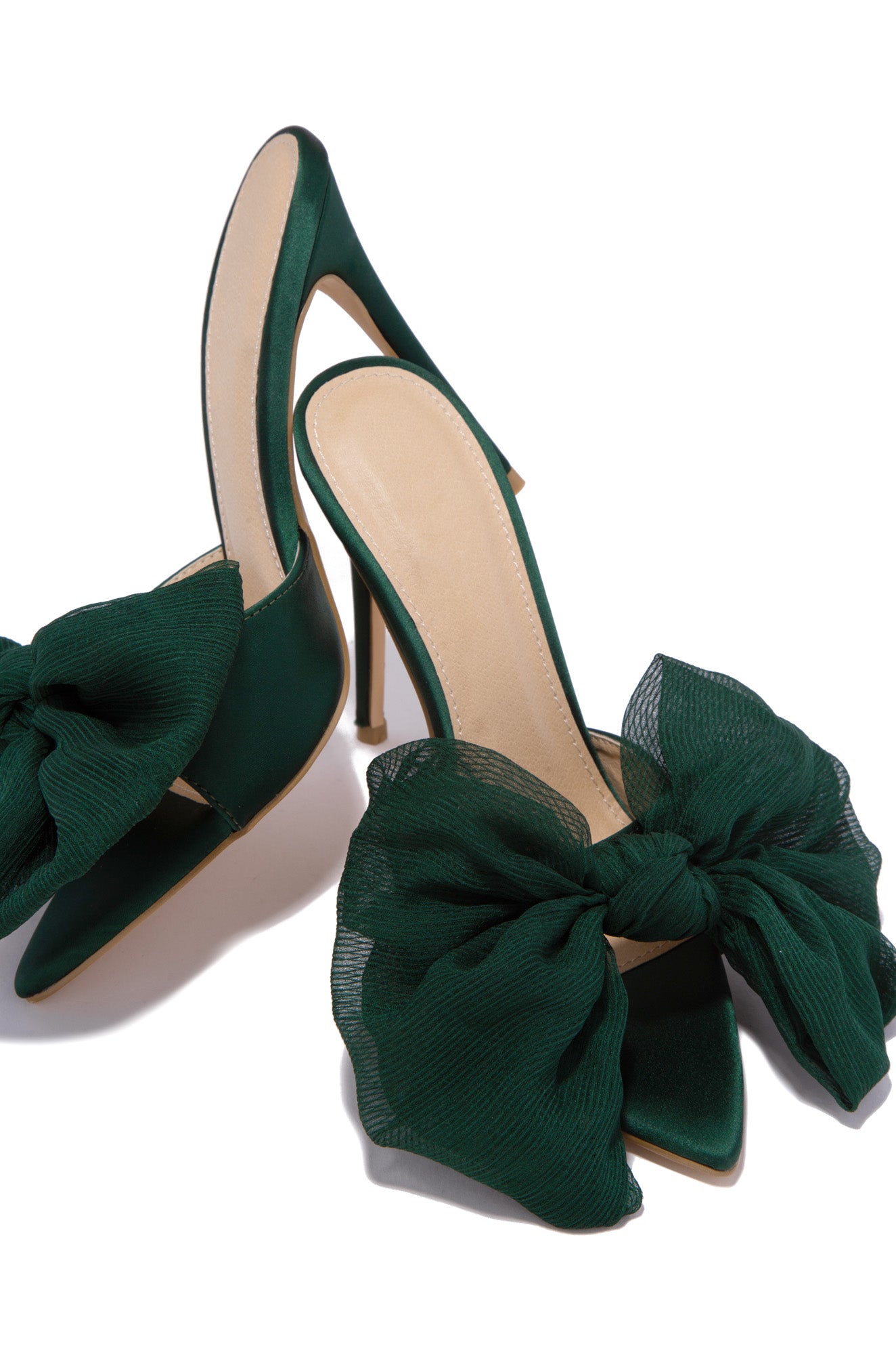 Emerald Green Satin Block Heel With Intertwined Diamante Detail – Linzi