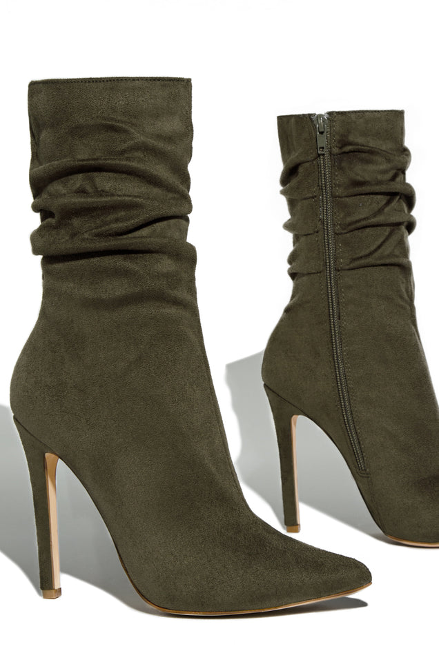 Load image into Gallery viewer, Solemate Ruched Detailed Ankle Heel Boots - Olive
