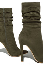 Load image into Gallery viewer, Solemate Ruched Detailed Ankle Heel Boots - Olive
