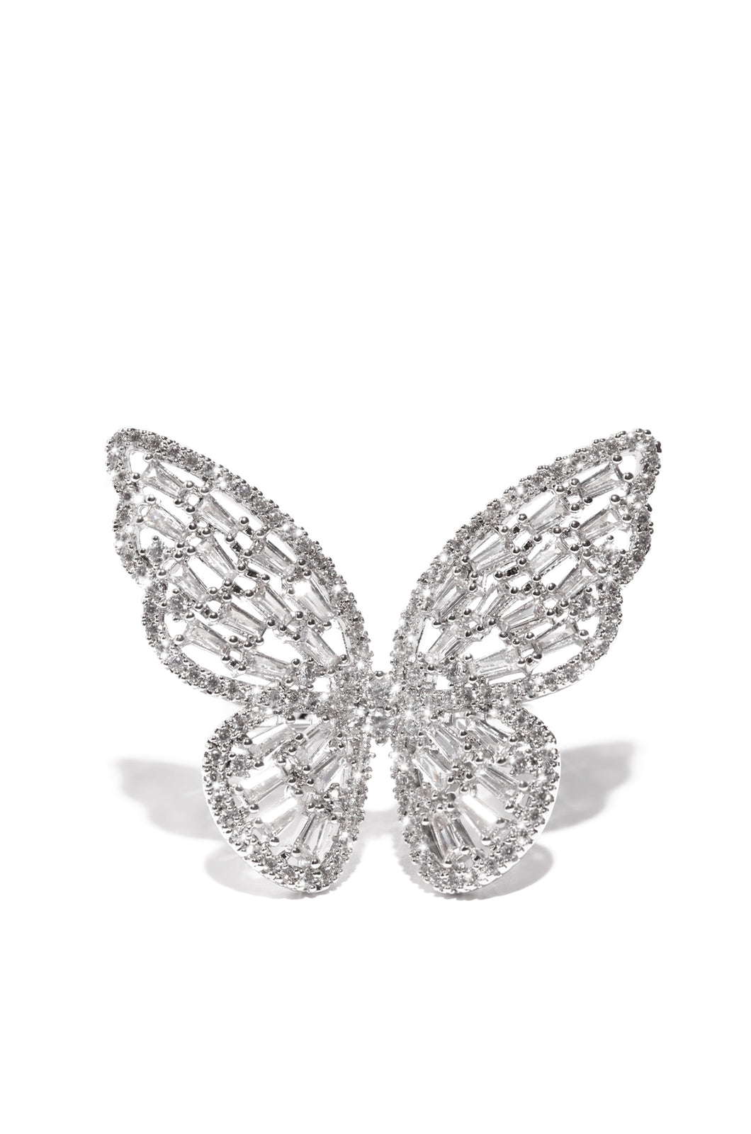 Silver CZ Clear Stones Butterfly Ring