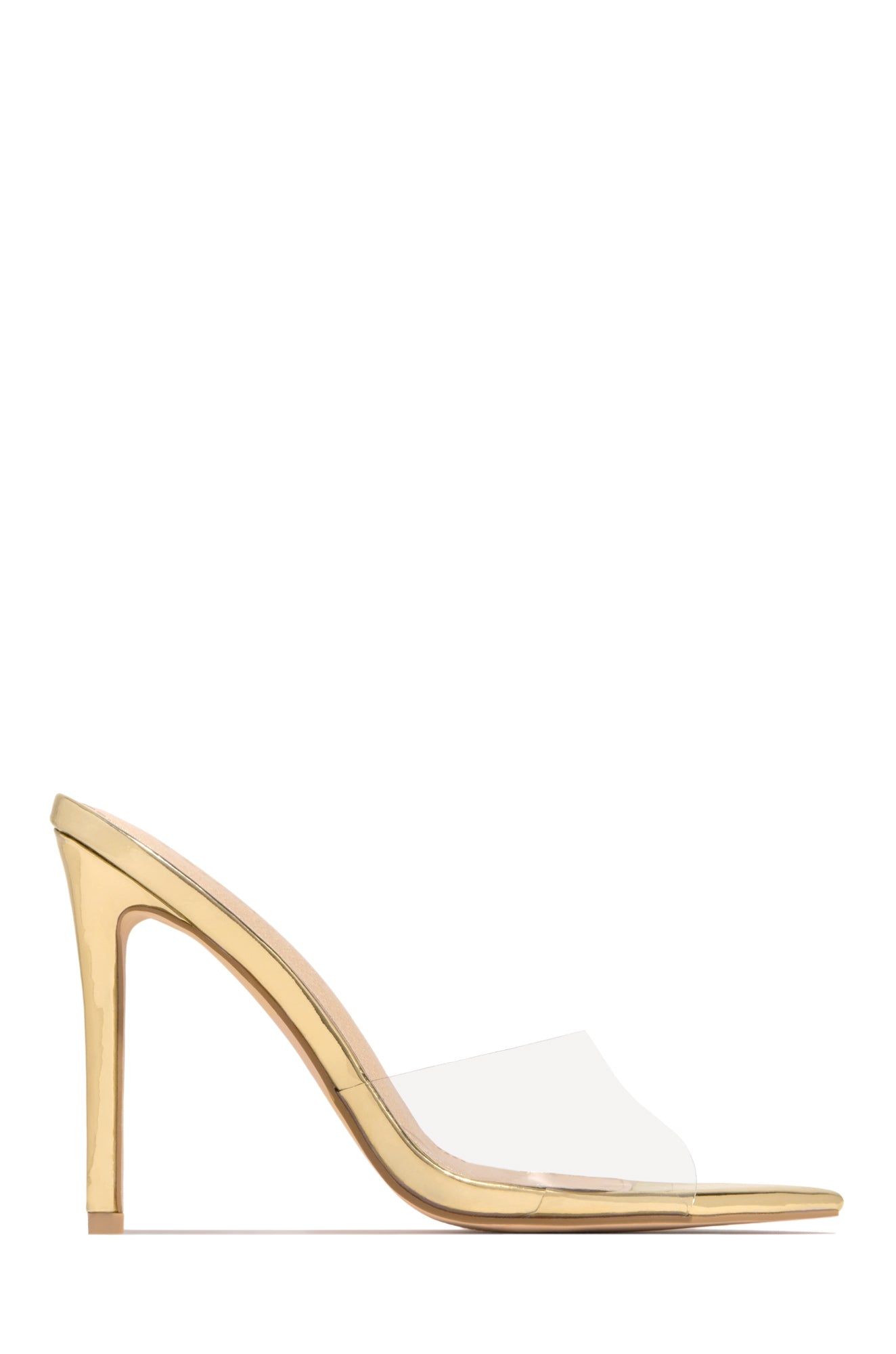 Miss Lola | Gold Clear Strap Heel Mules – MISS LOLA