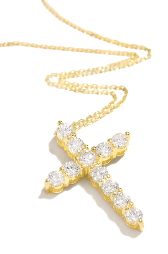 Load image into Gallery viewer, Highly Favored Embellished Cross Necklace - Gold
