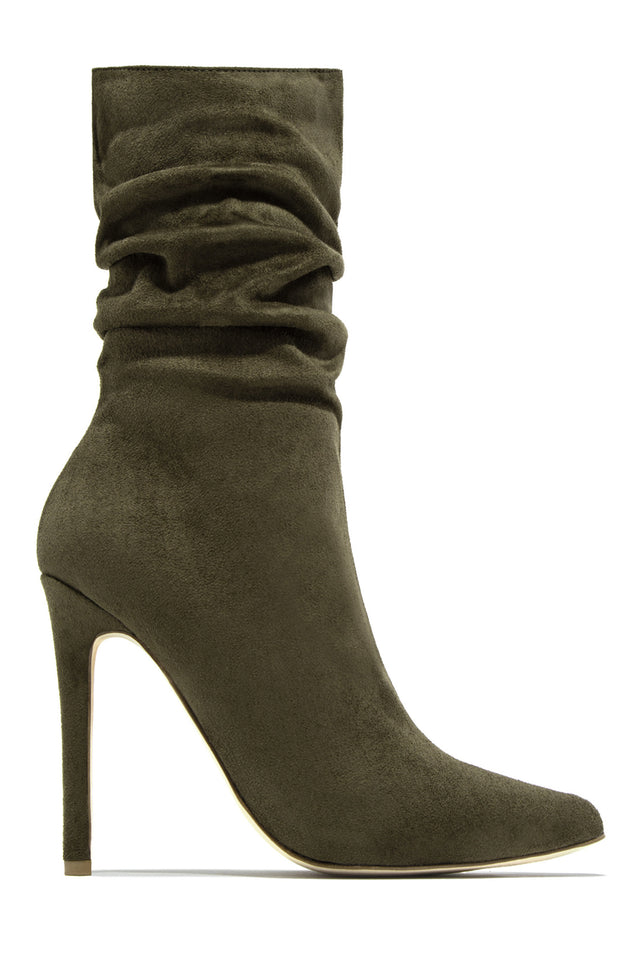 Load image into Gallery viewer, Solemate Ruched Detailed Ankle Heel Boots - Olive
