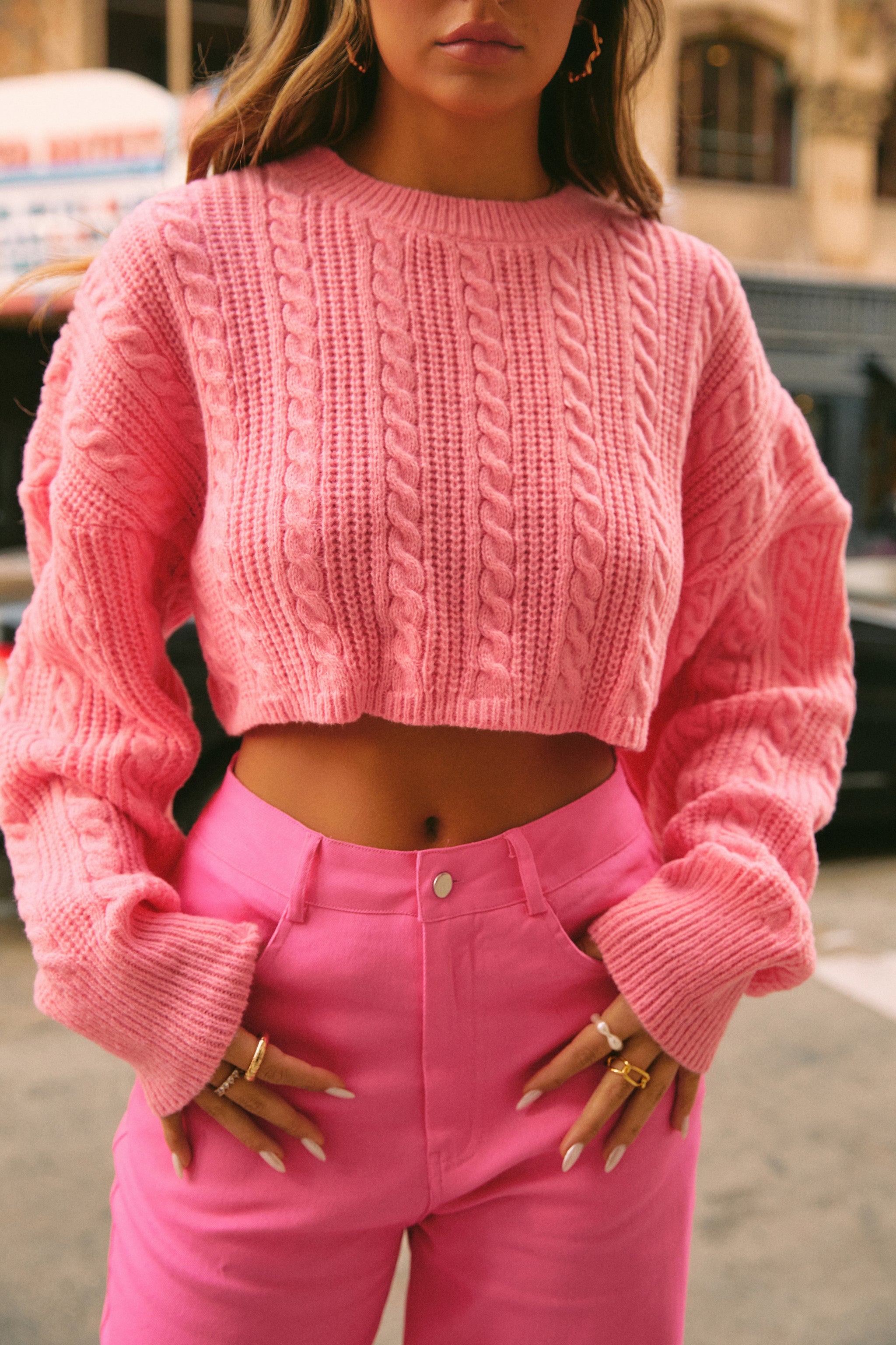 Blue Cable Knit Cropped Sweater – MISS LOLA - Miss Lola