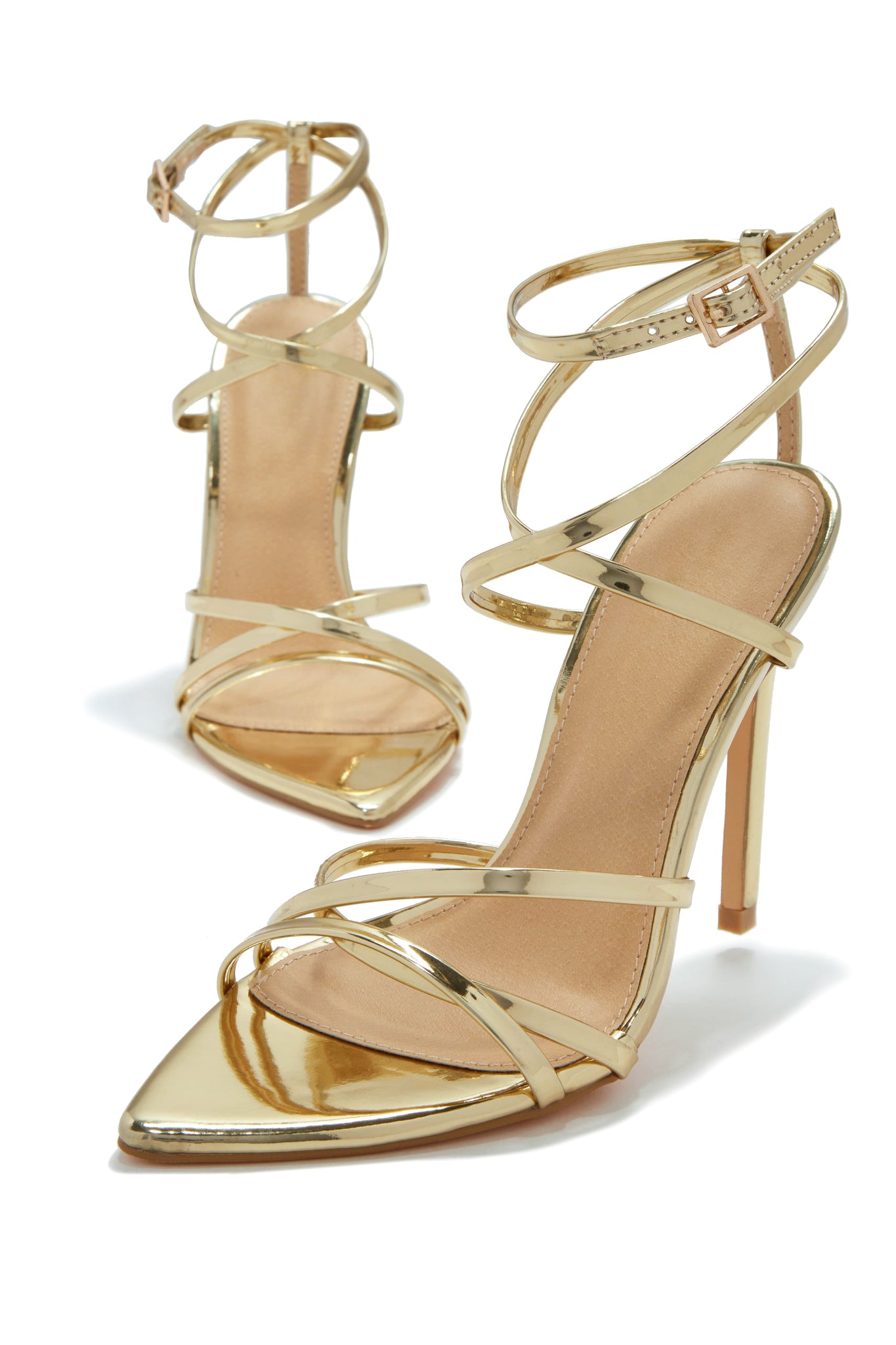 Miss Lola Polished Gold Strappy High Heels MISS LOLA