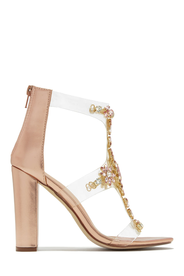 Miss Lola  Queen Energy Rose Gold Embellished Clear Strap High
