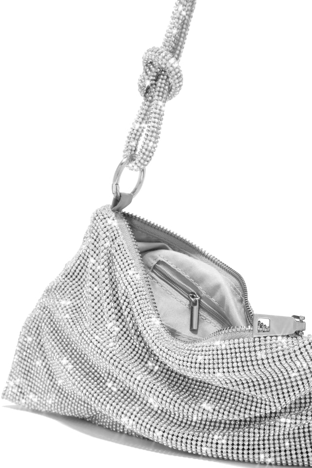 Load image into Gallery viewer, Silver Embellished Bag With Inside Zipper Pocket 
