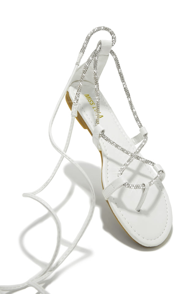 Load image into Gallery viewer, White Flat Rhinestone Sandals
