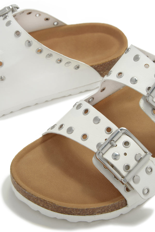 Load image into Gallery viewer, White Slip On Sandals with Silver-Tone Hardware
